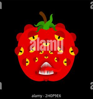 Apple monster GMO mutant. Angry fruit with teeth. Hungry Alien Food vector illustration Stock Vector