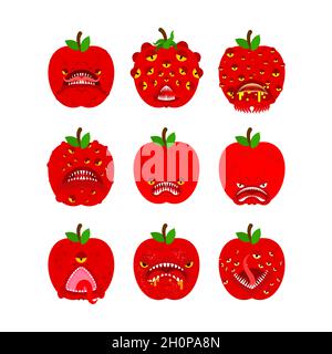 Angry evil apple character set line art vector illustration Stock ...