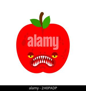 Apple monster GMO mutant. Angry fruit with teeth. Hungry Alien Food vector illustration Stock Vector