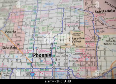 Map of city of Phoenix, AZ Stock Photo