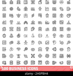 100 business icons set. Outline illustration of 100 business icons vector set isolated on white background Stock Vector