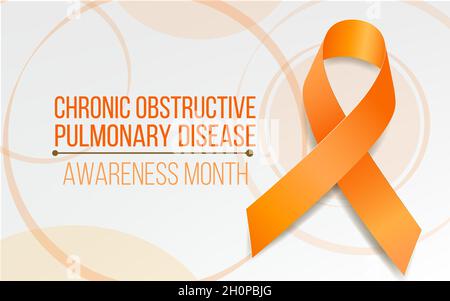 Chronic obstructive pulmonary disease COPD awareness month concept. Banner with orange ribbon awareness and text. Vector illustration. Stock Vector