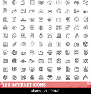 100 internet icons set. Outline illustration of 100 internet icons vector set isolated on white background Stock Vector