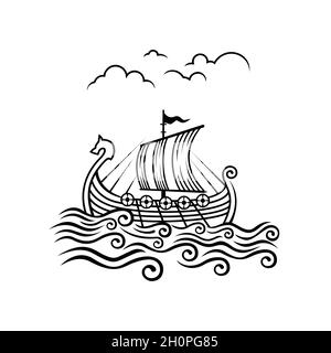 Normans drakkar. Viking transport ship. Vector Illustration. Stock Vector