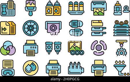 Cartridge filling icons set outline vector. Computer copier. Digital device Stock Vector
