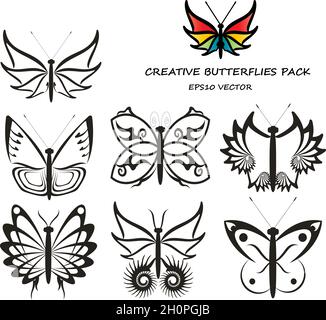 Originally creative design of vector unreal butterflies pack Stock Vector