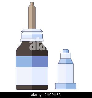 Medical concept. Nasal drops. For colds, flu, cough medicine drops in the nose in a flat style isolated on a white background.  Stock Vector