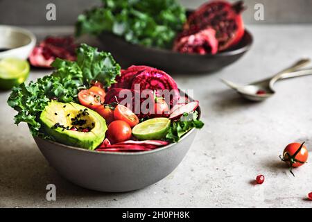 Avocado  with Kale ,Beet and Pomegranate Salad Stock Photo