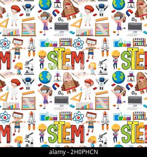 Colourful STEM education seamless background illustration Stock Vector