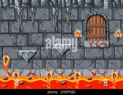 Lava Cave Platformer Game template  illustration Stock Vector