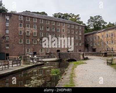 Old mill buildings at Cromford Mill, Derbyshire, UK; built by Richard Arkwright in 1771, now a Unesco World Heritage site Stock Photo