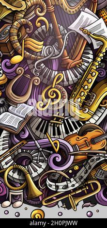Classic Music hand drawn doodle banner. Cartoon detailed flyer. Stock Vector