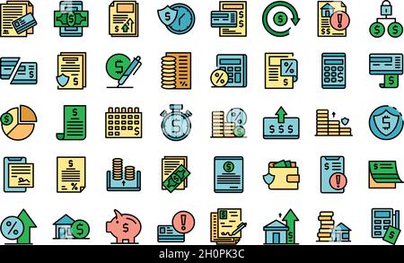 Payment terms icons set outline vector. Card credit. Document recharge Stock Vector