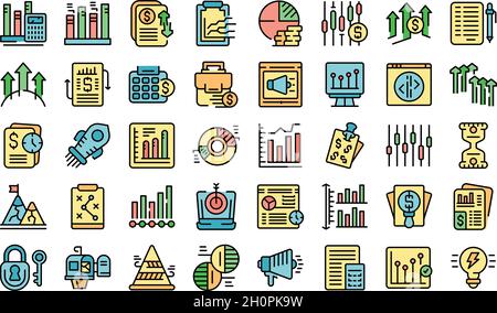 Business trend icons set outline vector. Web site. Analysis target Stock Vector