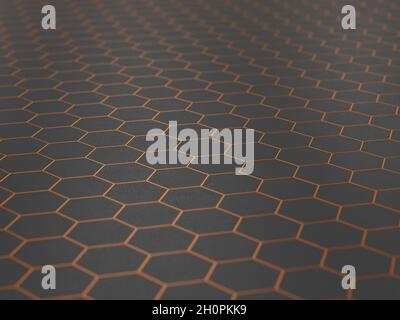 orange hexagon on dark background. 3D illustration Stock Photo