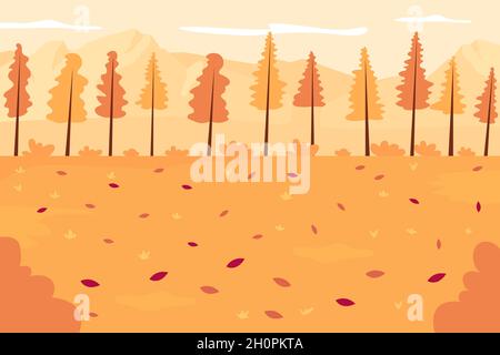 Autumn forest flat color vector illustration Stock Vector