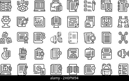 Case study icons set outline vector. Proposal platform. Study analysis Stock Vector