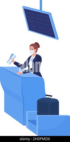 Airport control manager in mask semi flat color vector character Stock Vector