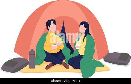 Couple of campers semi flat color vector characters Stock Vector