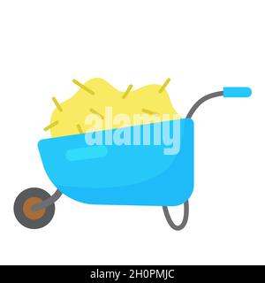 Garden wheelbarrow. Barrow cart. Garden theme, the concept of the crop. Tool and equipment for farm and gardening in cartoon flat style. Print for chi Stock Vector