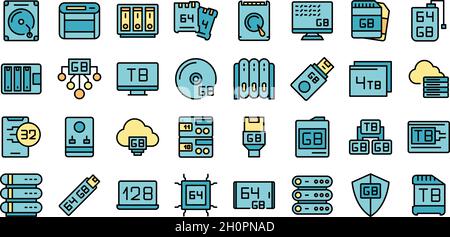 Gigabyte icons set outline vector. Big data. Communication terabyte Stock Vector