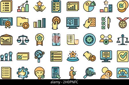 Benchmark testing icons set outline vector. Aspekt benchmarking. Development expertise Stock Vector