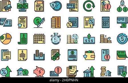 Payment terms icons set outline vector. Card credit. Document recharge Stock Vector