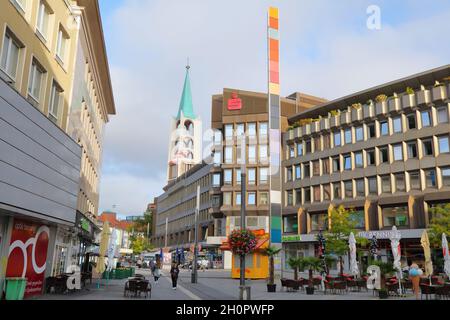 GELSENKIRCHEN, GERMANY - SEPTEMBER 17, 2020: People visit downtown Gelsenkirchen city, Germany. Gelsenkirchen is the 11th biggest city in North Rhine-