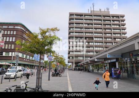 GELSENKIRCHEN, GERMANY - SEPTEMBER 17, 2020: People visit downtown city street in Gelsenkirchen, Germany. Gelsenkirchen is the 11th biggest city in No