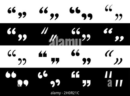 Big Set black different Quotation marks. Quotation marks on white and black background. Stock Vector
