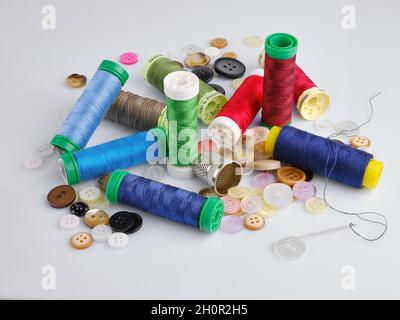 Composition with tailor threads isolated on white background Stock Photo