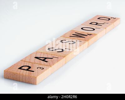 Password word written on wood on white background Stock Photo