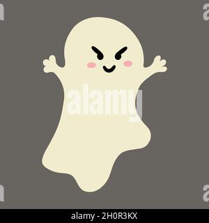 flat scary cartoon boy ghost. Flying ghost creepy Stock Vector