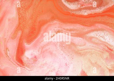 Abstract background. Acrylic paints.  Orange marble. Contemporary art. Stock Photo