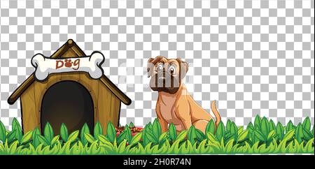 Boxer dog with dog house on transparent background illustration Stock Vector