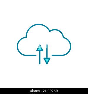 Download or upload file on cloud. Cloud computing with two arrows. Cloud synchronization icon. Computer file transfer. Backup documents.  Vector Stock Vector