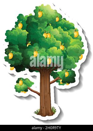 Mango tree sticker on white background illustration Stock Vector