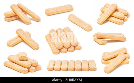 Set of traditional italian biscuits ladyfingers savoiardi on white background Stock Photo
