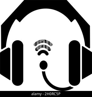 Gaming headset black glyph icon Stock Vector