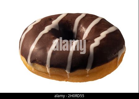 Chocolate frosted doughnut isolated on white background. Stock Photo