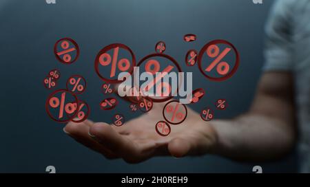 3D rendering of seasonal sales background with a percent discount pattern Stock Photo