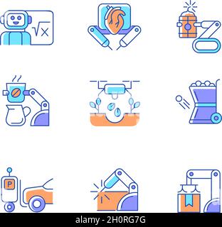 Leading technologies RGB color icons set Stock Vector