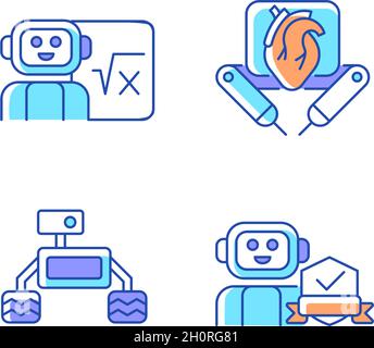 Robotics technology RGB color icons set Stock Vector