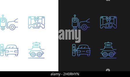 Automation in automobile industry gradient icons set for dark and light mode Stock Vector