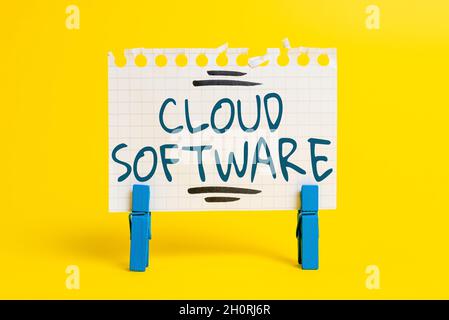 Conceptual caption Cloud Software. Word Written on Programs used in Storing Accessing data over the internet Colorful Idea Presentation Displaying Stock Photo