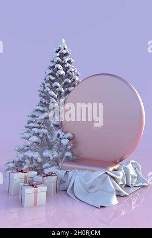 2022 Christmas Round Silver Christmas Concept, Podium, Pedestal On Red Background, 3D Render Stock  Photo - Alamy