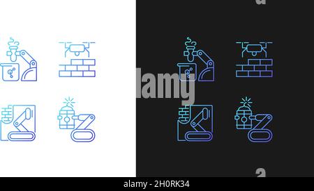 Automation in different industries gradient icons set for dark and light mode Stock Vector