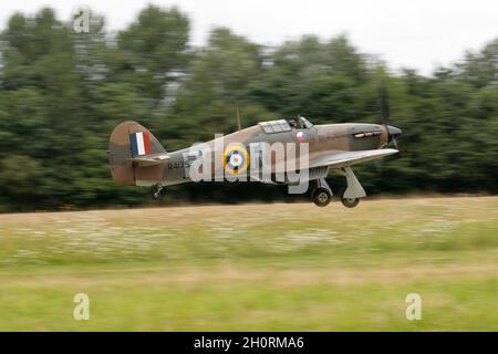 Hawker Hurricane Mk XIIa RF-R, R4175 G-Huri, flown in WWII by Czech flying ace Pilot: Sgt. Josef František DFM bar. VM. Based at RAF Northolt. Stock Photo