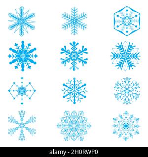Set of blue snowflakes on white background Stock Vector