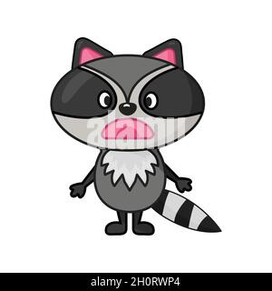 Cute raccoon shocked flat style character design Stock Vector